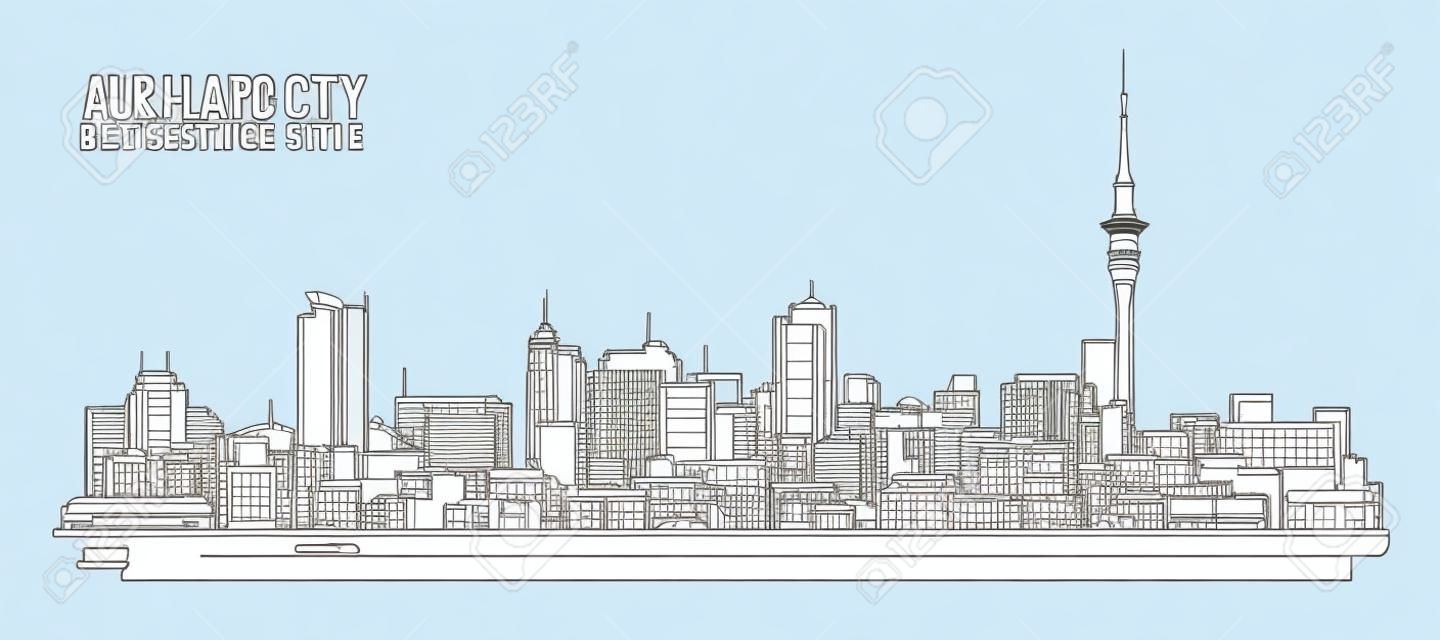 Linea di costruzione Cityscape Illustrazione arte vettoriale disegno - città di Auckland