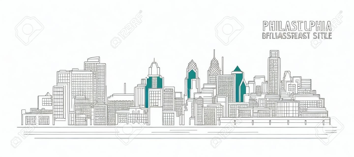 Cityscape Building Line art Vector Illustration design - Philadelphia city