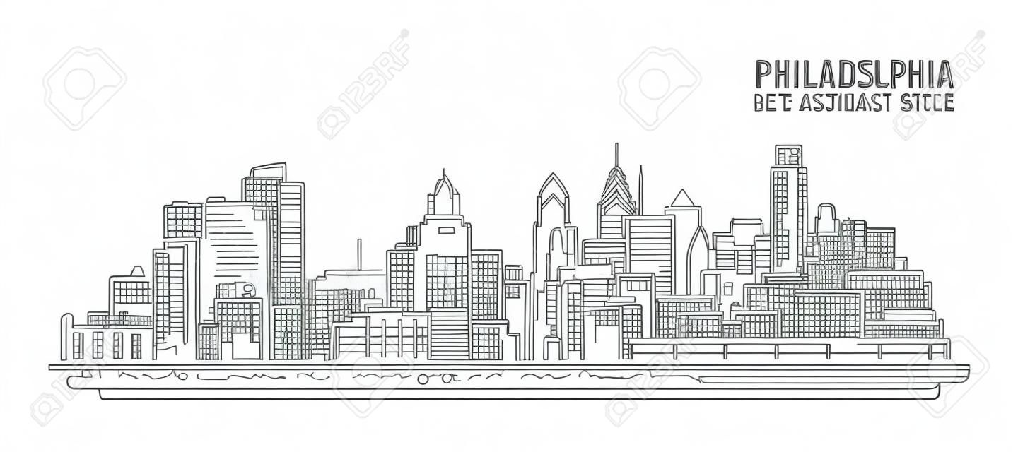 Stadtansicht von Gebäuden Linie Kunst Vektor-Illustration Design - Philadelphia Stadt