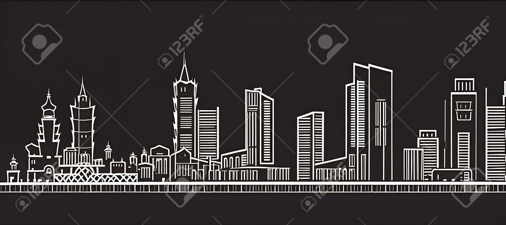 Cityscape Building Line art Vector Illustration design - Macau city