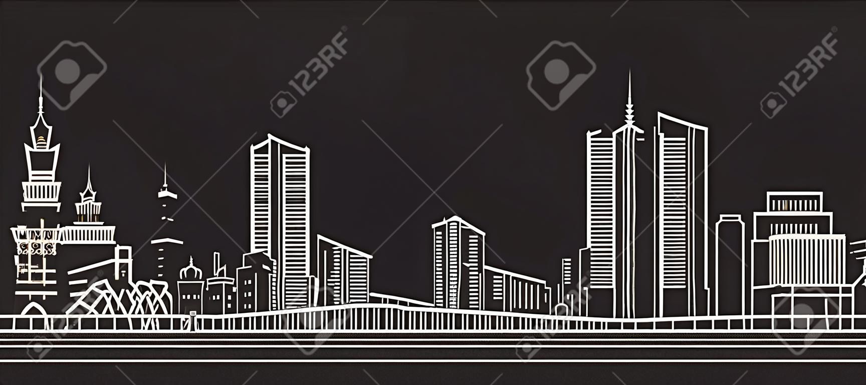 城市景觀建築藝術線條矢量插圖設計 - 澳門城市