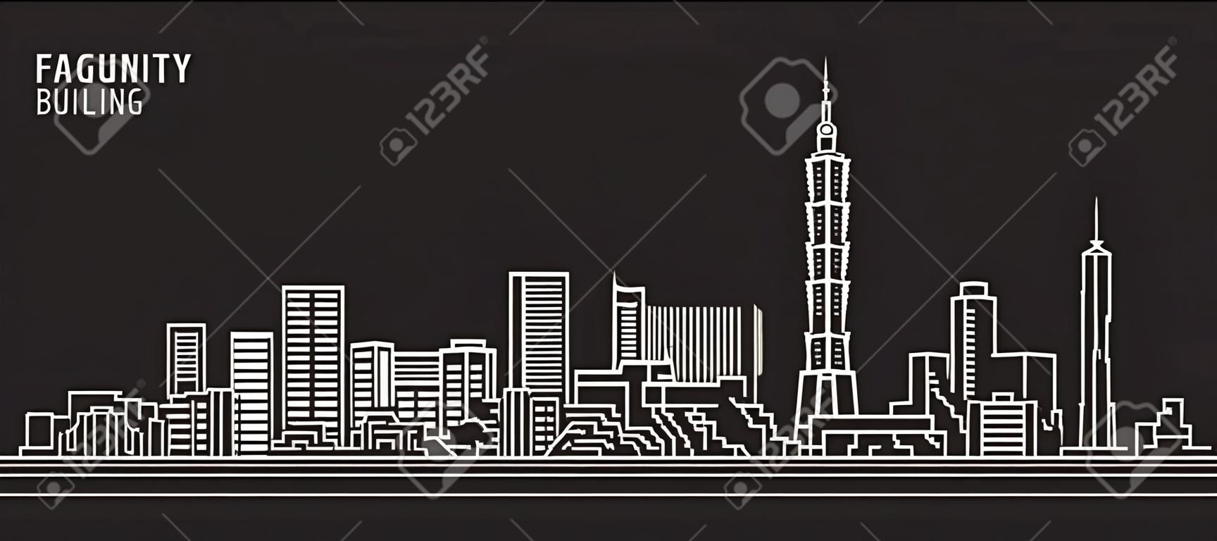 城市景观建筑线条艺术矢量插画设计-台北市