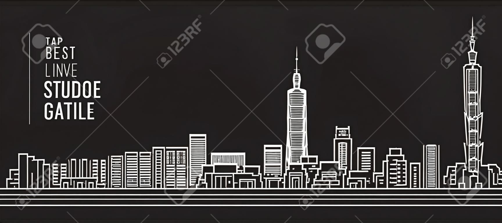 Cityscape Építési vonal art Vektor illusztráció tervezés - Taipei város