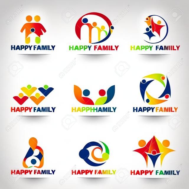 disegno Happy Family illustrazione logo vettoriale set