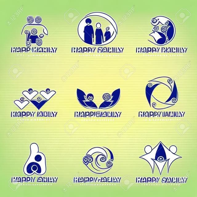 disegno Happy Family illustrazione logo vettoriale set
