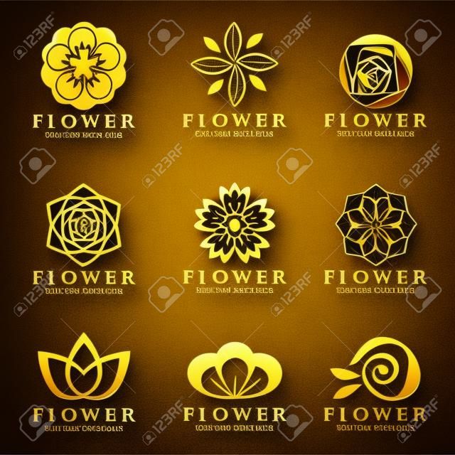 金の花のロゴのベクトル アート デザインを設定