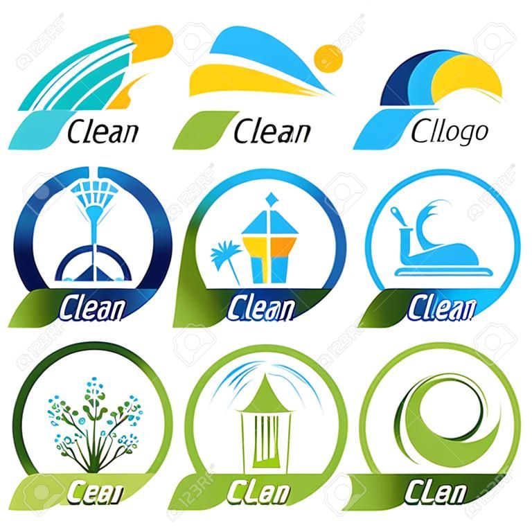 Design de conjunto de vetores de logotipo de serviço limpo e arrumação