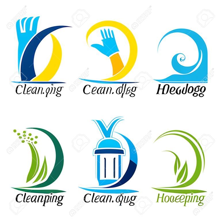 清潔和家務服務標誌矢量集設計