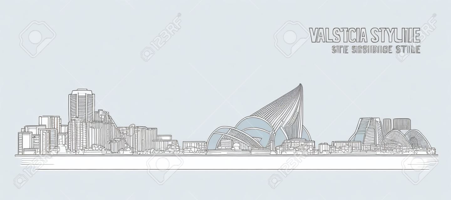 Cityscape Building Line art Vector Illustration design - Valencia skyline