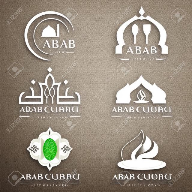 Biały kuchnia arabska i jedzenie logo wektor zestaw projektu