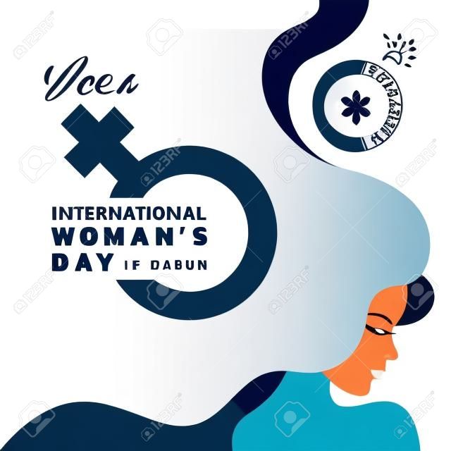 国际妇女节与夫人和长长的头发和女人标志横幅矢量设计