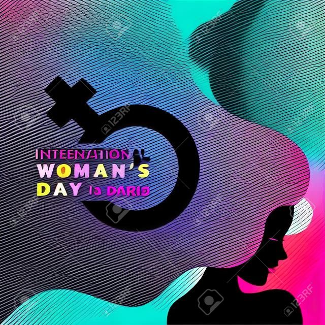 Journée internationale des femmes avec une dame et de longs cheveux et une femme signe un dessin vectoriel de bannière