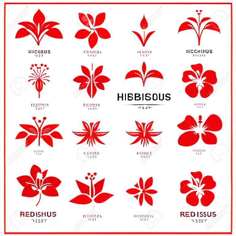 Red Hibiscus flower logo sign vector set design