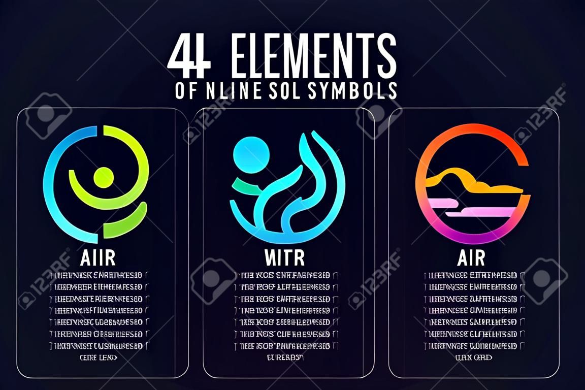 4 Elemente der Natursymbole säumen abstrakten Kreisstil mit Erde, Feuer, Luft und Wasservektordesign