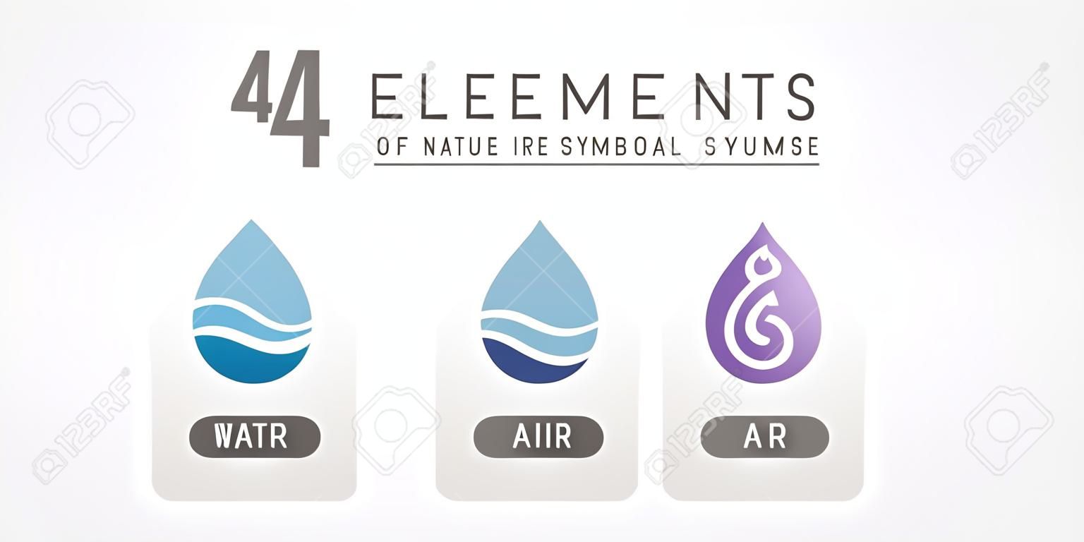 4 elementy symboli natury ziemia woda powietrze i ogień z prostą kroplą wody ikona znak styl wektor wzór