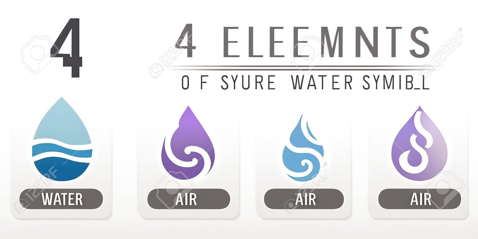 4 elementos de los símbolos de la naturaleza tierra agua aire y fuego con diseño de vector de estilo de signo de icono de gota de agua simple
