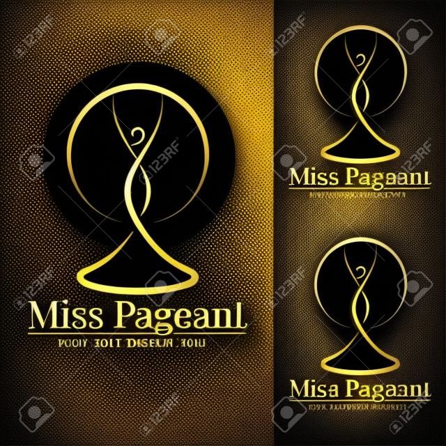 Miss Pageant Schild mit schwarzer, goldener und silberner abstrakter Linie Die Schönheitskönigin Heben Sie beide Hände im Kreisring-Vektordesign