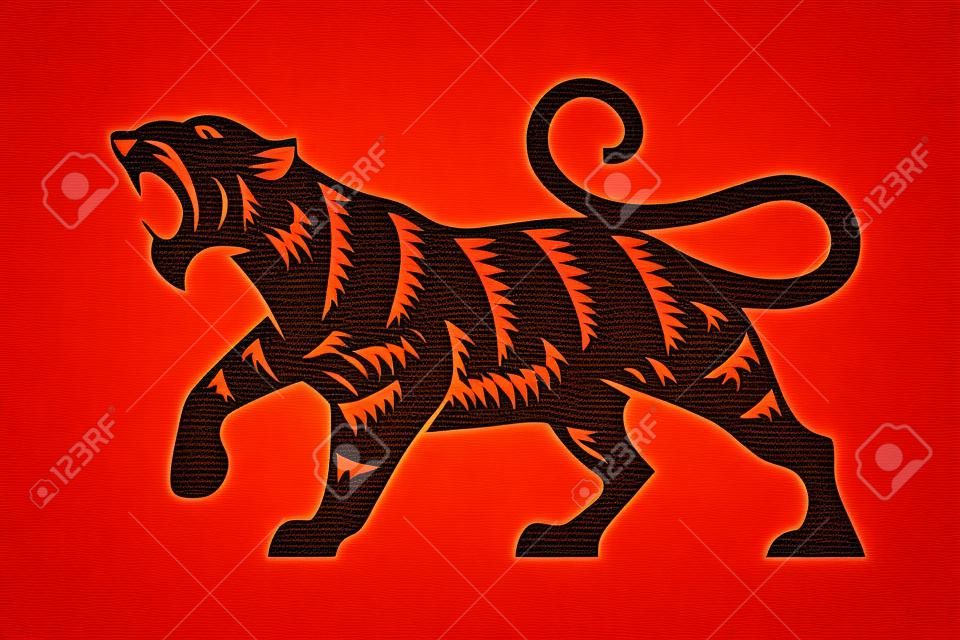 중국어 조디악 동물 붉은 종이 절단 호랑이 구정 벡터 디자인
