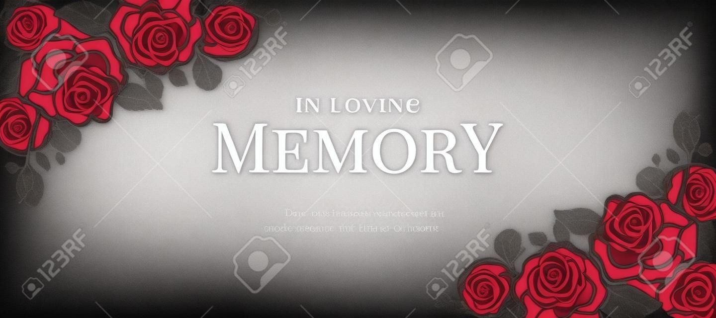 In loving memory of those who are forever in our hearts text dark background with line drawing rose blossom frame conner vector design