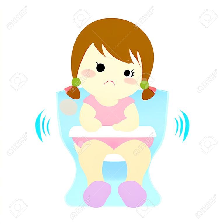 Cute girl sitting on the toilet