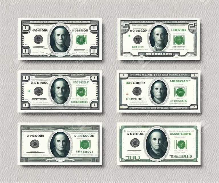 Template of fake money. Vector pictures of dollars