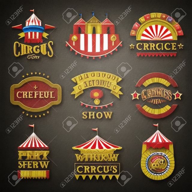 Retro odznaki lub logotypy karnawału i cyrku