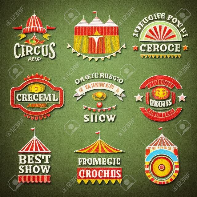 Retro-Abzeichen oder Logos von Karneval und Zirkus