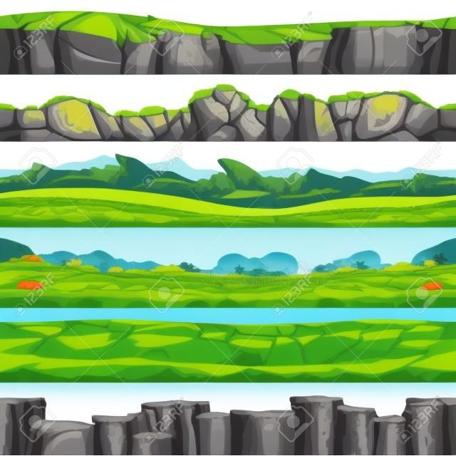 Old rock road seamless. Endless fantastic rockie ground various types games landscape vector backgrounds. Ground scene stony, nature level layer pattern for gui illustration