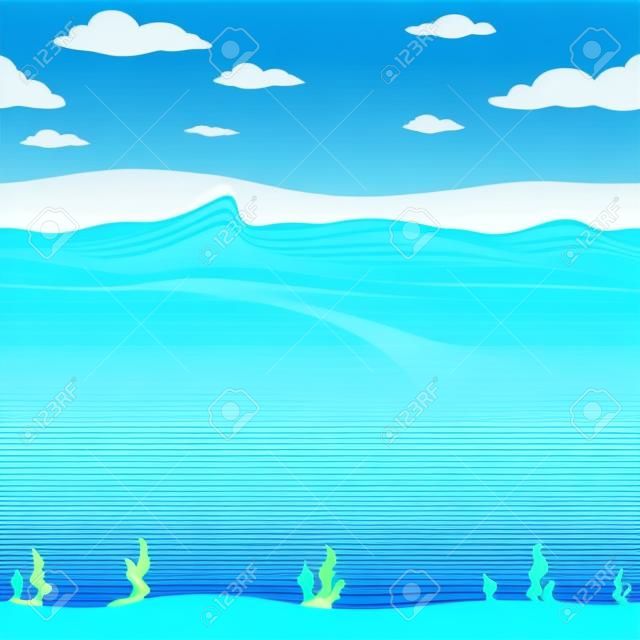 Water waves background. Seamless liquid pattern sea ocean river cartoon surface for 2d vector game. Surface water ocean, sea underwater space illustration