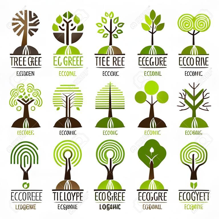Tree logotypes. Eco green symbols wood stylized trees plants vector logo. Illustration of eco wood tree, ecology organic logotype