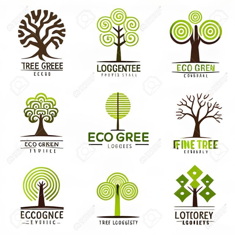 Tree logotypes. Eco green symbols wood stylized trees plants vector logo. Illustration of eco wood tree, ecology organic logotype