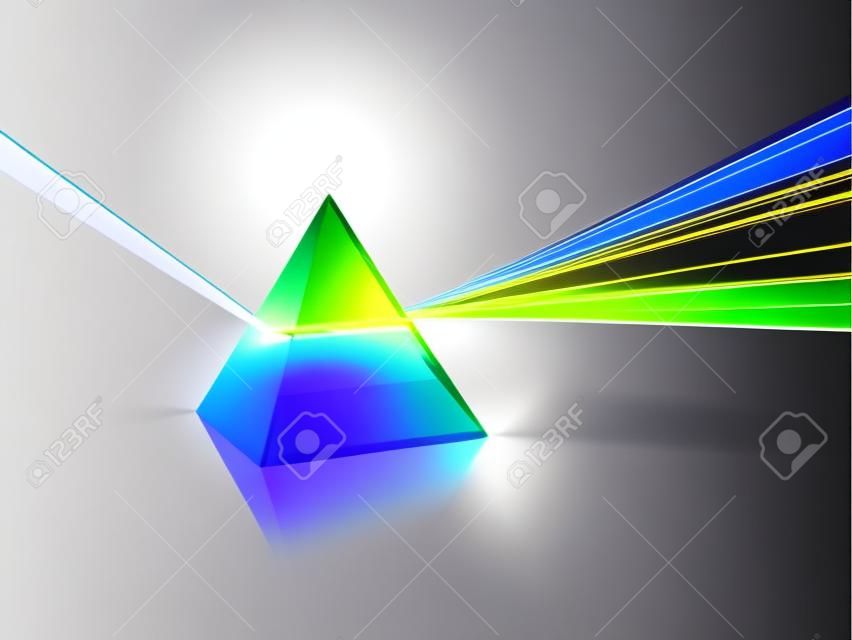 Refração do espectro. prisma de pirâmide de vidro baixo conceito poli abstrato brilho refração de luz dentro forma geométrica transparente arco-íris de vetor decente