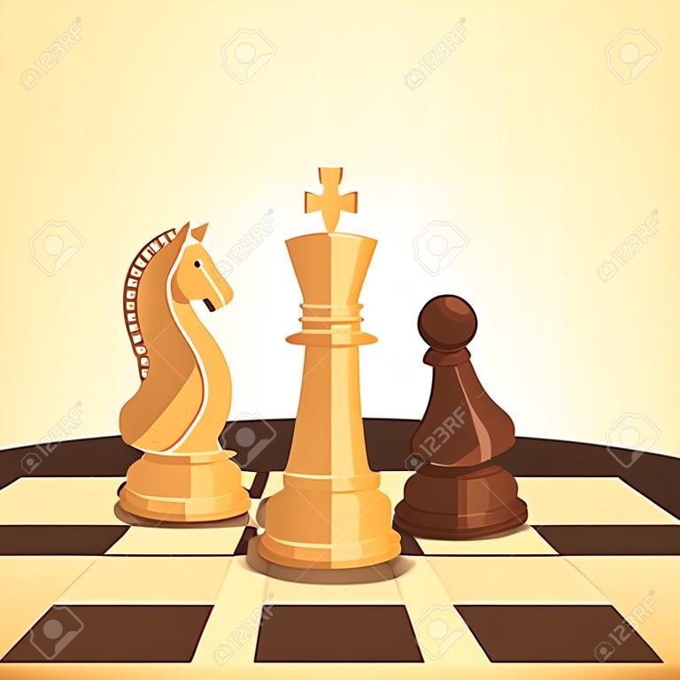 Chess concept background with black and white chess figures standing on game board. Vector template