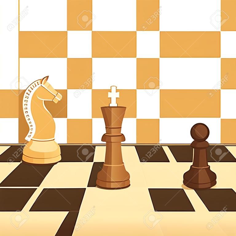 Chess concept background with black and white chess figures standing on game board. Vector template