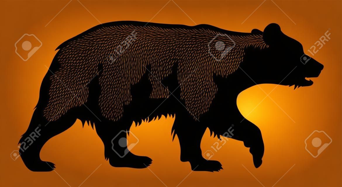 Ilustração vetorial de silhueta de urso marrom