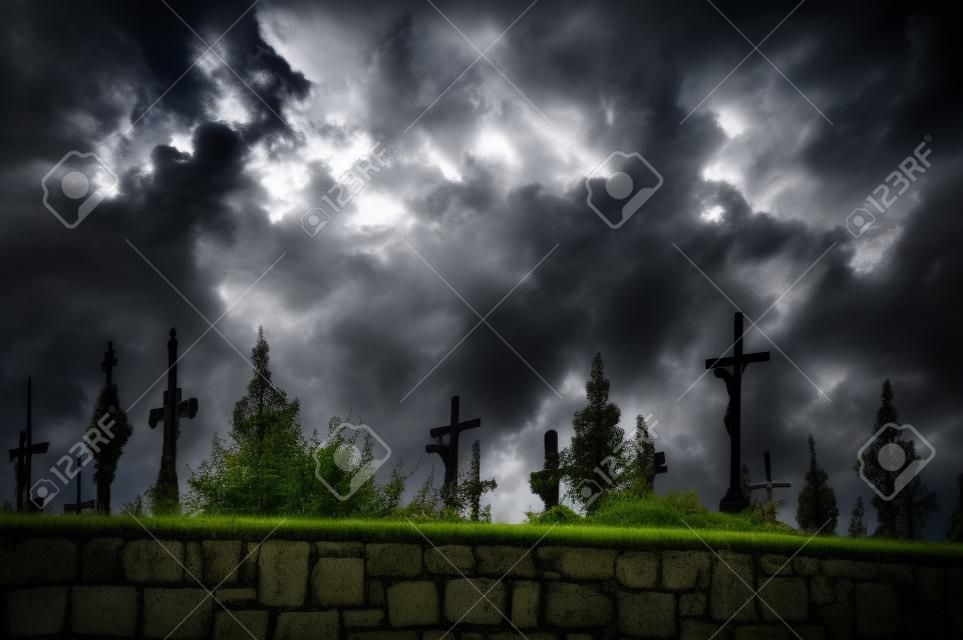 Graveyard with dark Clouds, taken in Austria