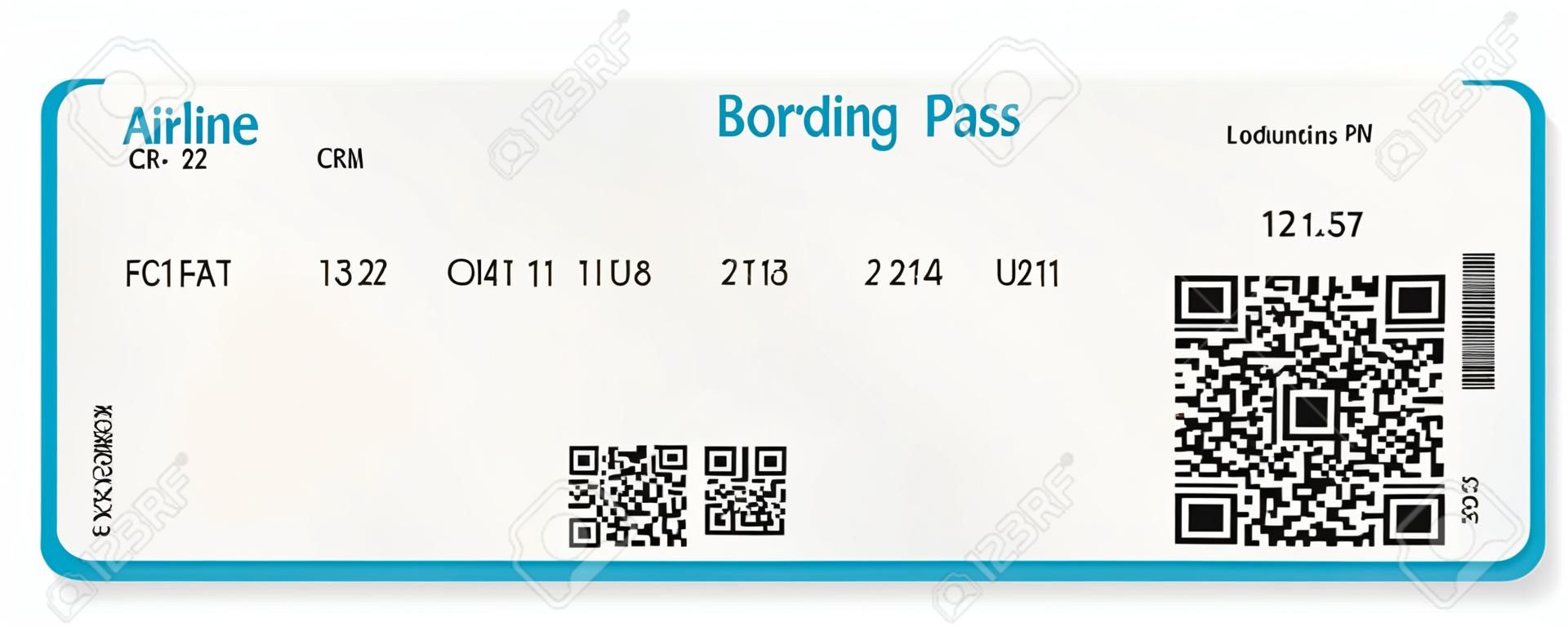 Векторное изображение авиакомпании посадочный талон билет с QR2 кода. Изолированные на белом фоне. Векторная иллюстрация