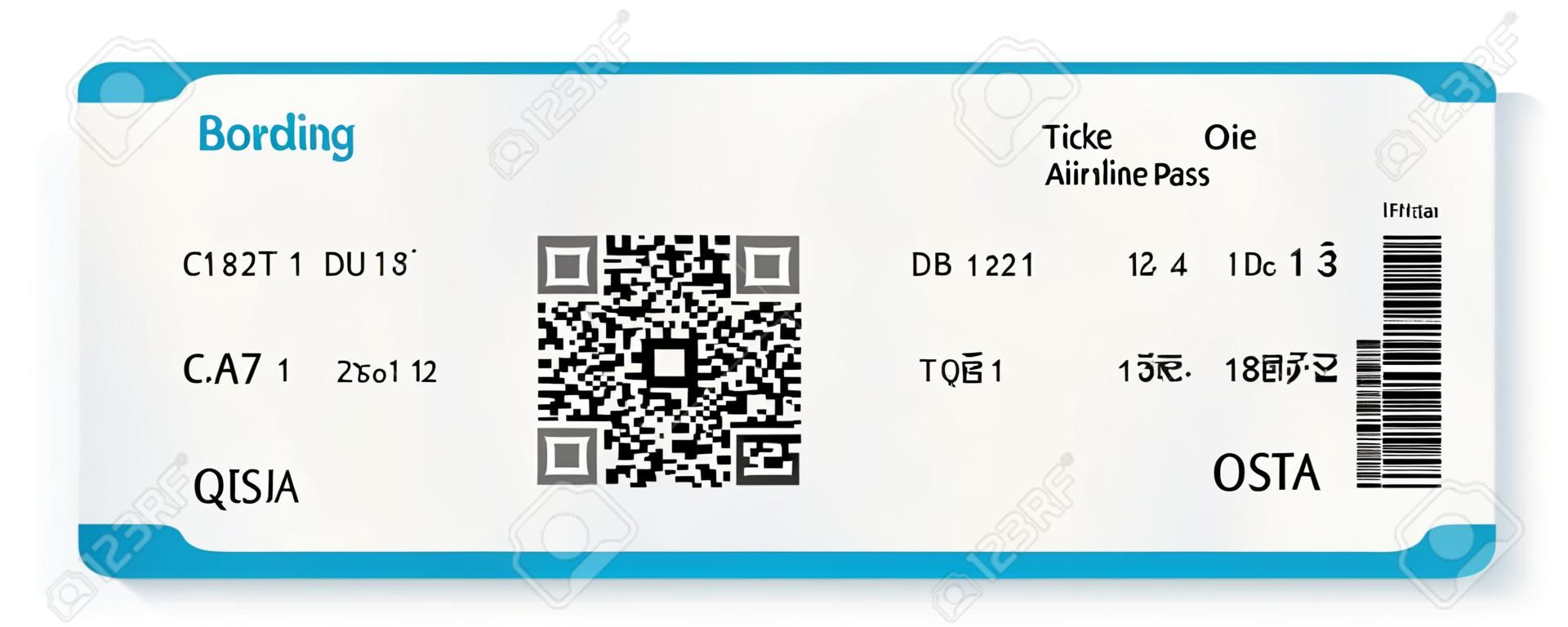 Vector immagine di compagnia aerea biglietto d'imbarco con codice QR2. Isolati su bianco. Illustrazione vettoriale