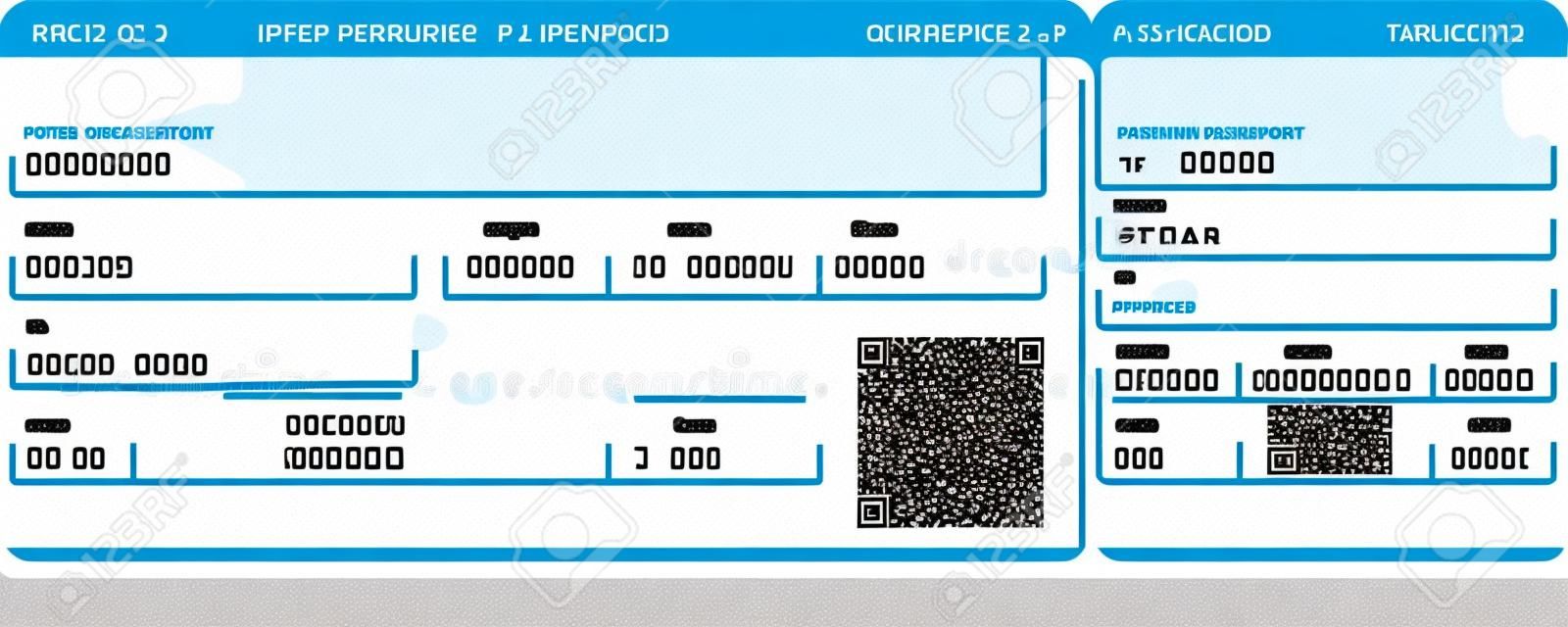Vector immagine di compagnia aerea biglietto d'imbarco con codice QR2. Isolati su bianco. Illustrazione vettoriale