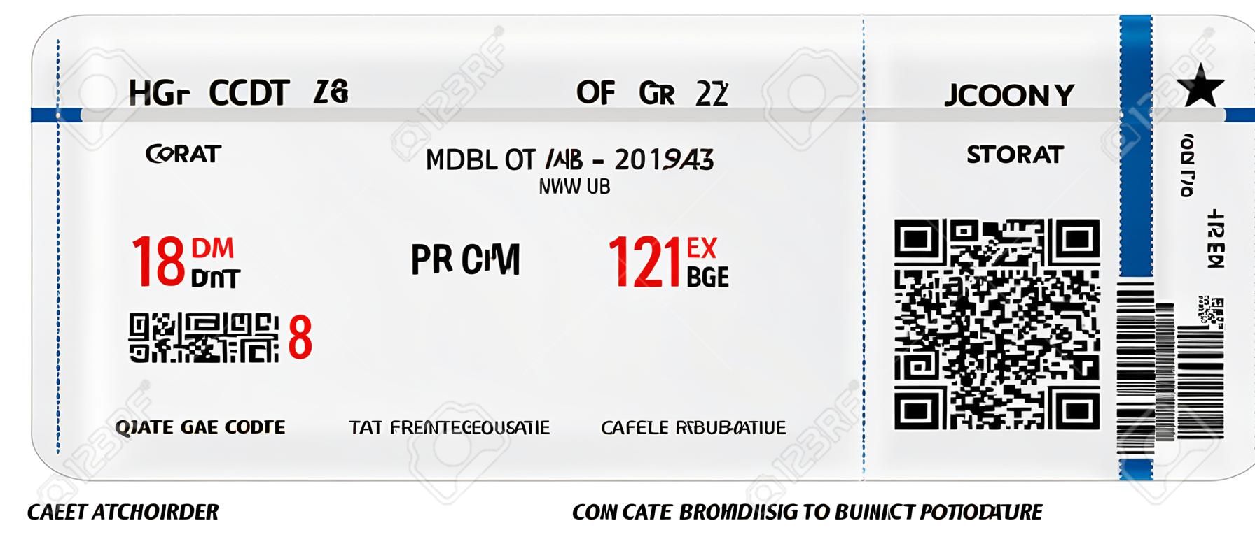 Motif de la compagnie aérienne embarquement billet avec le code QR2. Concept de Voyage, voyage ou d'affaires. Isolé sur blanc. Vector illustration