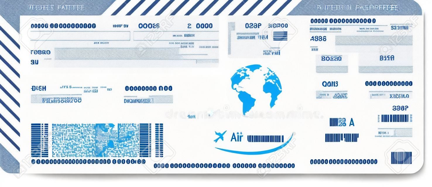 illustration of pattern of airline boarding pass ticket. Concept of travel, journey or business. Isolated on white. illustration