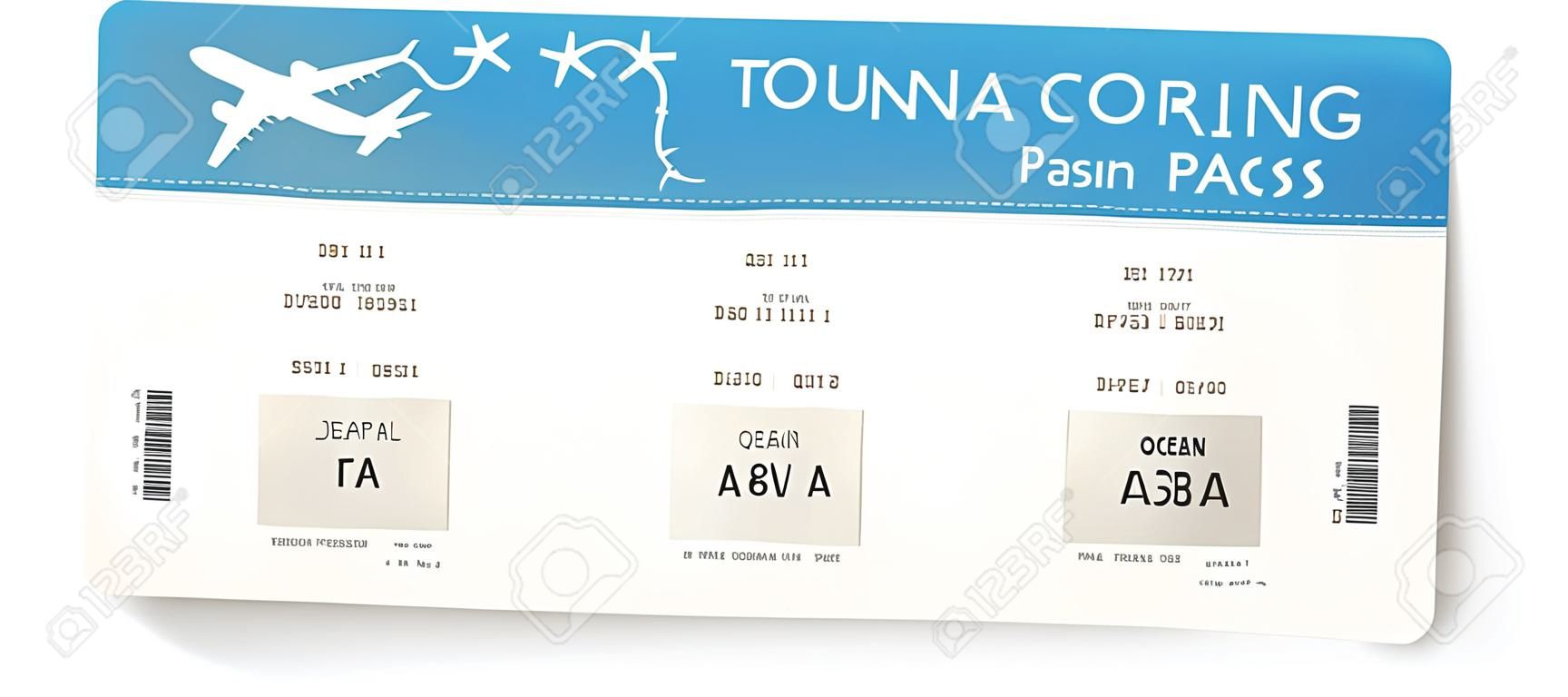 Bordkarte oder Flugticket der Fluggesellschaft. Muster der Bordkarte für den Flug von New York nach Punta Cana. Konzept der Reise zum Ozean oder Meer. Vektor-Illustration