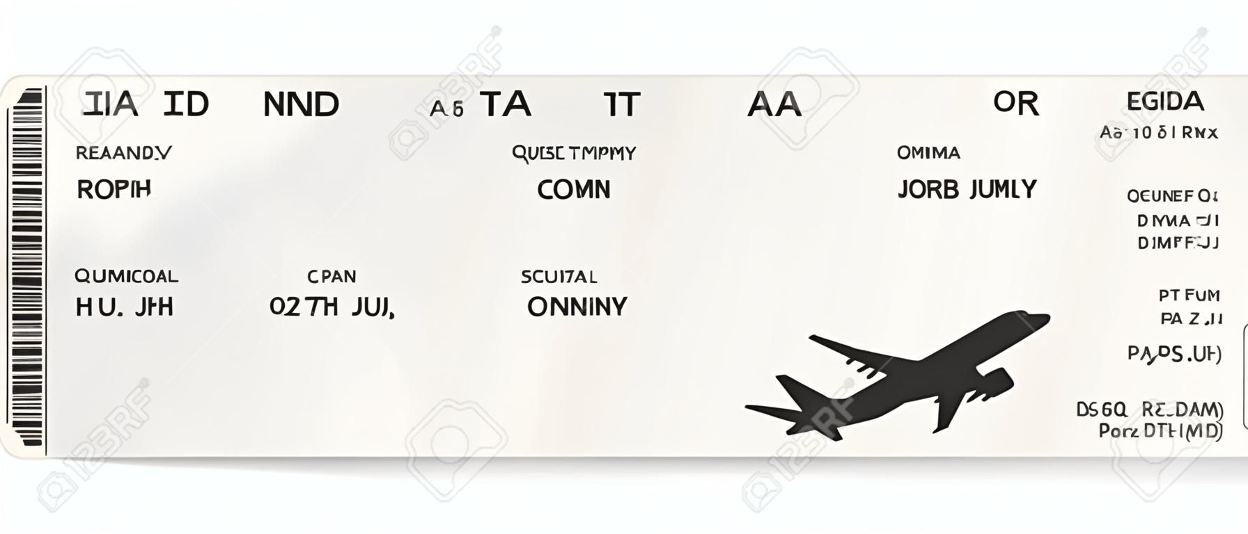 Conception de billet d'avion ou de carte d'embarquement réaliste bleu avec un temps de vol irréel et le nom du passager. Illustration vectorielle du modèle d'une carte d'embarquement