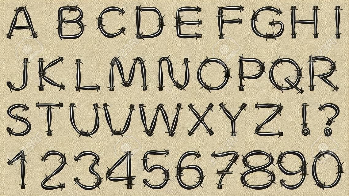 Lettere Alfabeto tipo di filo spinato. Isolato su bianco illustrazione
