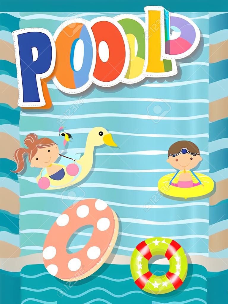 Fiesta de piscina. tarjeta de invitación de la plantilla. diversión a los niños en la piscina