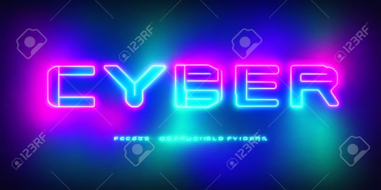 Futuristic cyberpunk hologram font. Modern English alphabet with blue hud neon effect and pink printed circuit board. Good for design promo electronic music events and game titles. Vector type.