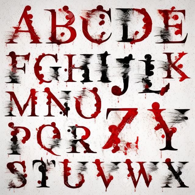 Set of Bloody letters isolated on a white background 