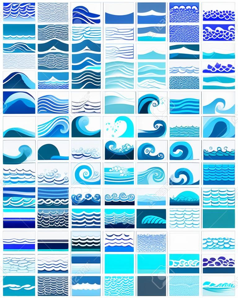 collectie van mariene golven, gestileerde design