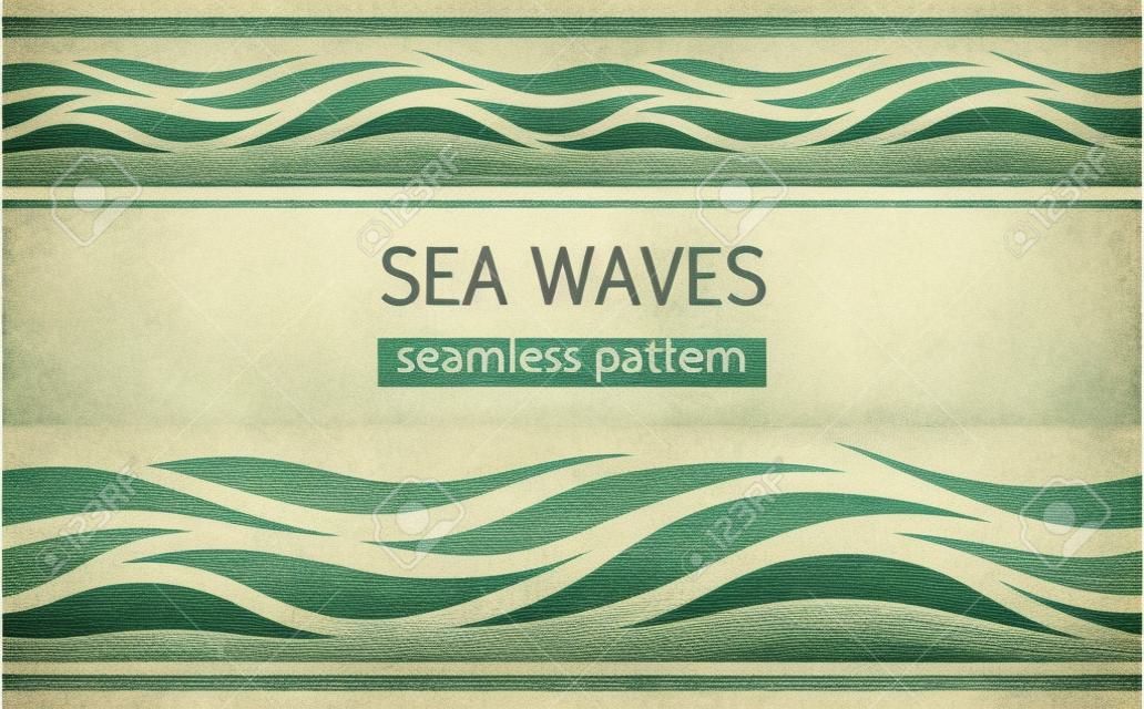 Reticoli senza giunte con stilizzate onde del mare in stile vintage.