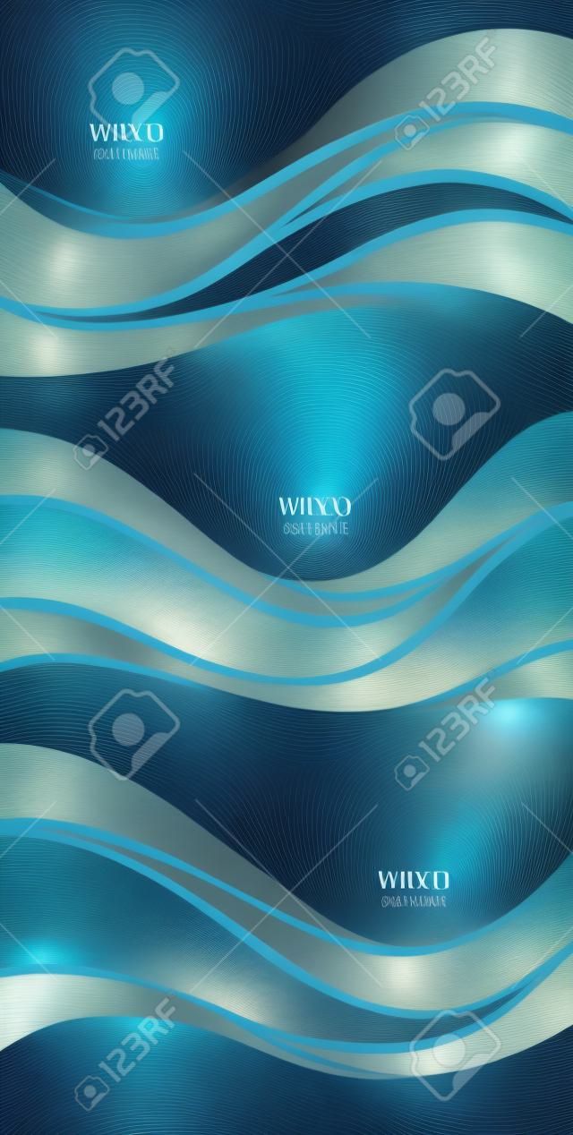 Állítsa be a tengeri minta stilizált kék hullámok egy könnyű backgroun